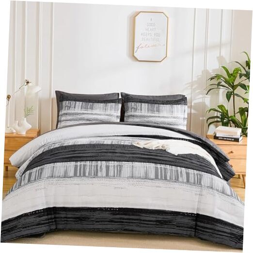 Queen Striped Comforter Set,Bed in a Bag Reversible Queen 90