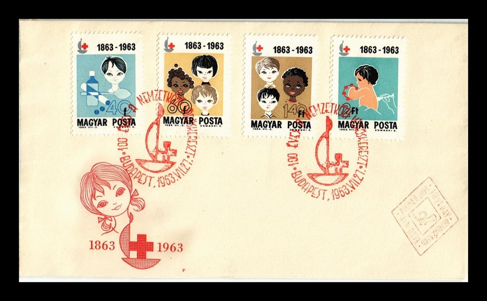 Dr Jim Stamps Hungary First Day Cover Set of 4 Centenary Red Cross for Kids