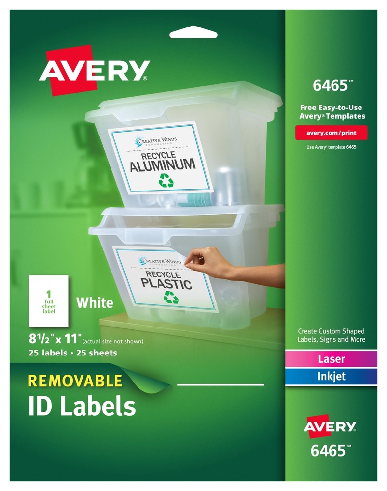 Avery Self-Adhesive Removable Laser Id Labels, White, 8.5 x 11 inches, 25 per...