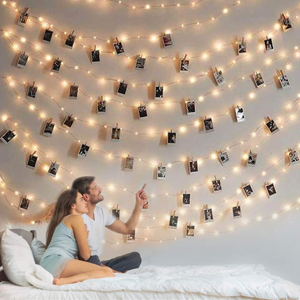 33Ft 100LED Photo String Lights with Clips & Timer for Wall Decor