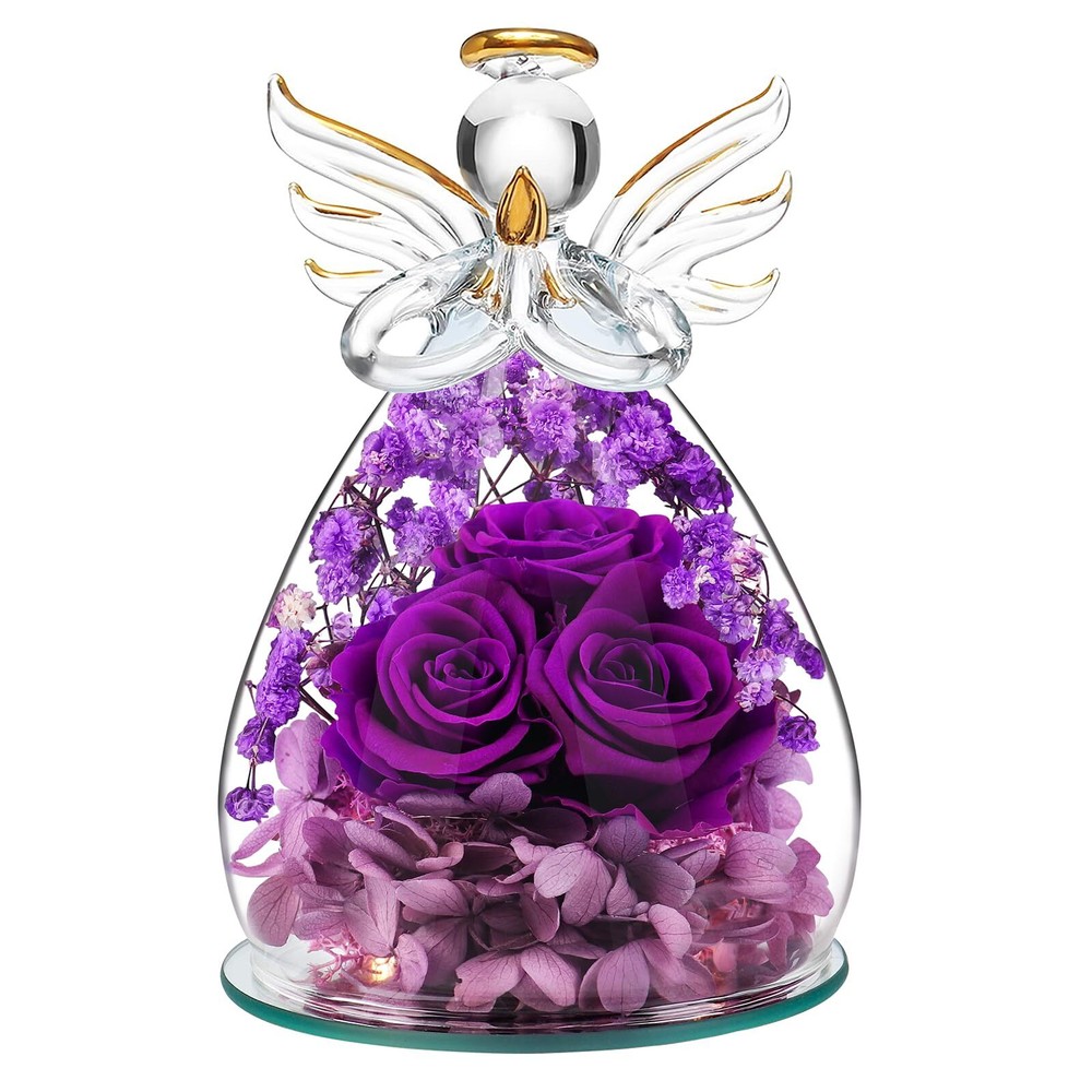 Valentines Day Gifts for Her, Preserved Forever Rose in Glass Angel Figurine ...