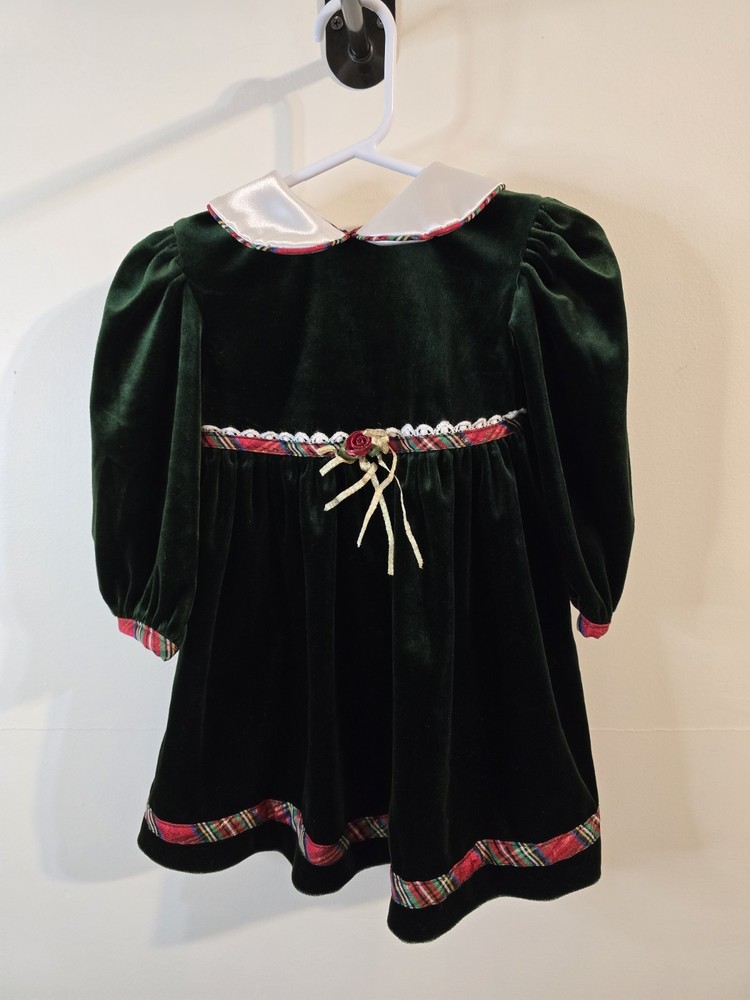 Vintage Rose Cottage Green Velvet Dress Size 18 mo Christmas Holiday