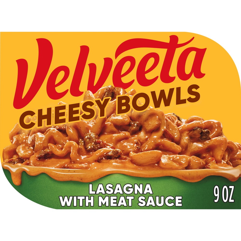 (4 pack) Velveeta Cheesy Bowls Lasagna with Meat Sauce Microwave Meal, 9 oz Tray