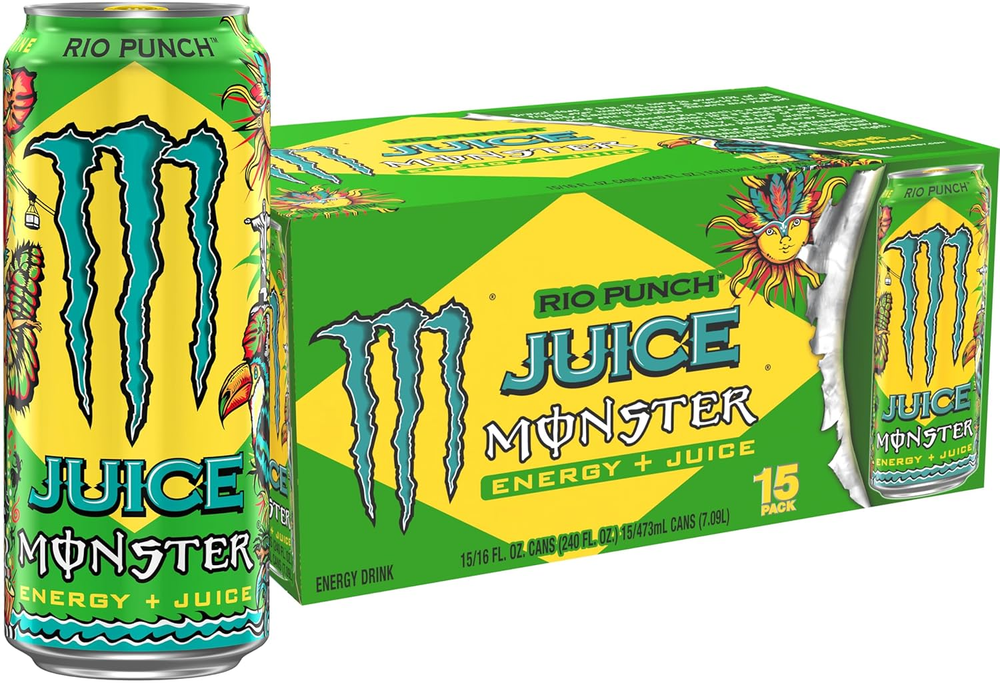Monster Energy Juice Rio Punch, Energy Drink, 16 Ounce | Energy + Juice, Pack of