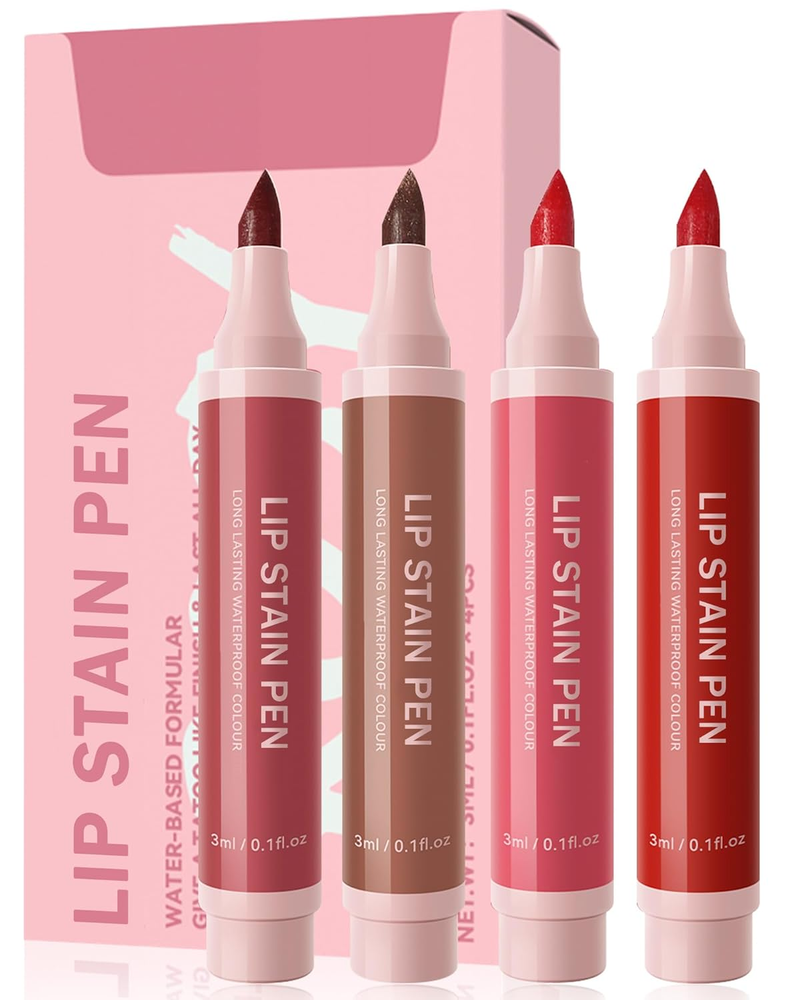 4-Piece Hydrating Lip Stain & Liner Pen Set for Long-Lasting Color