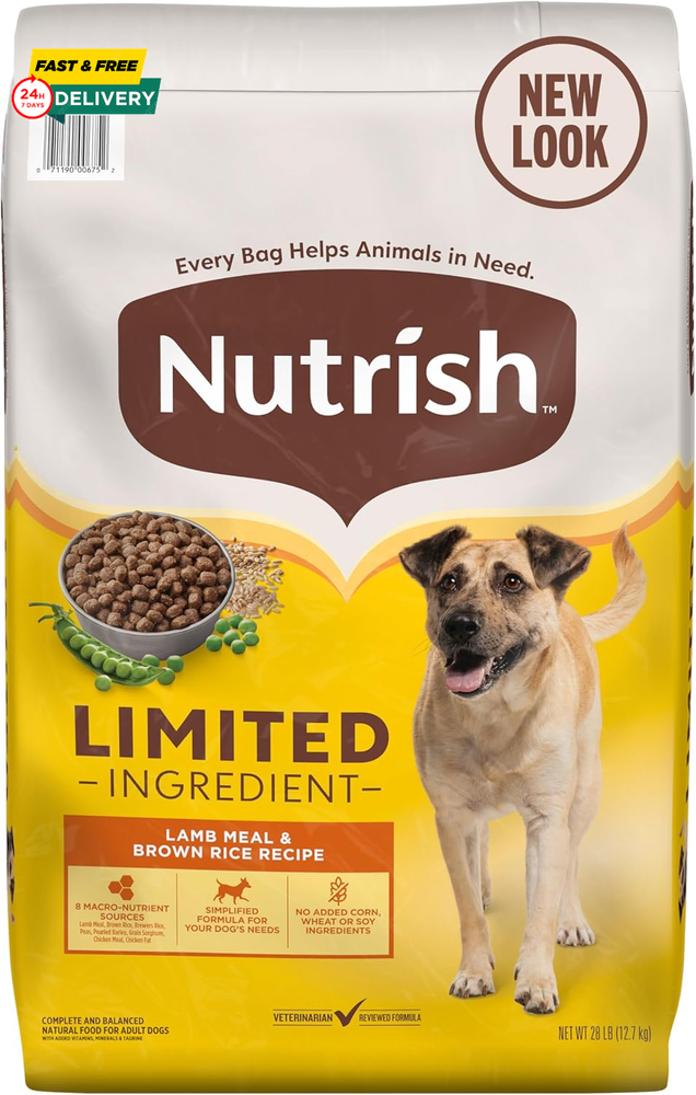 Nutrish Limited Ingredient Lamb Meal & Brown Rice Recipe Dry Dog Food, 28 Lb. Ba