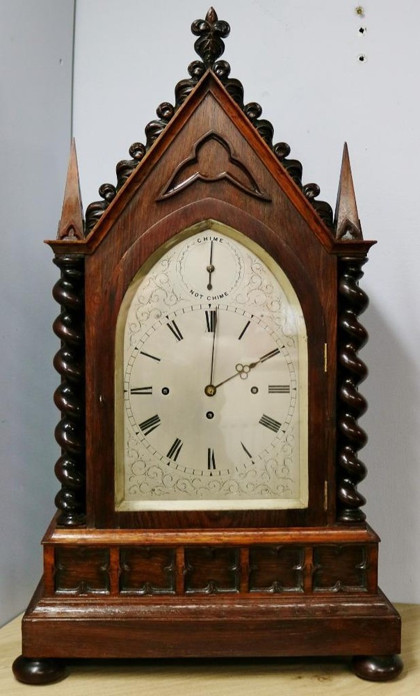 Antique English Solid Oak Triple Fusee 8 Bell Musical Cathedral Bracket Clock