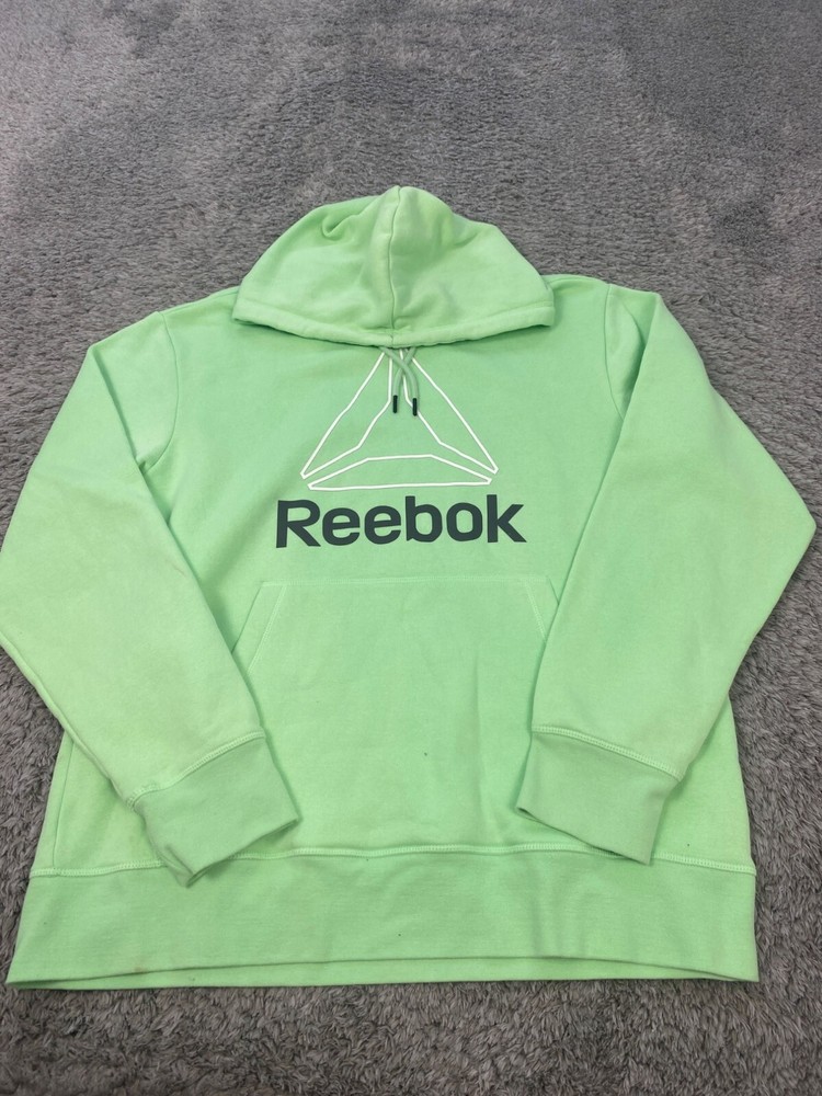 Reebok Hoodie Mens Large Lime Green Delta Center Spell Out Fleece Sweatshirt