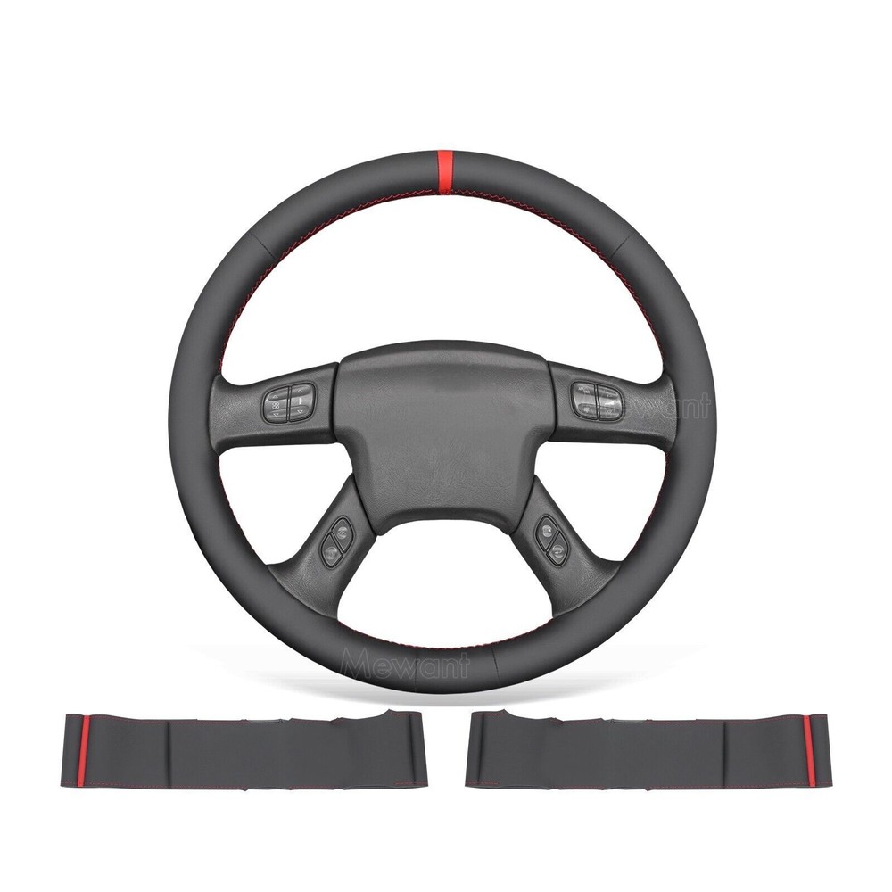 Black Real Leather DIY Steering Wheel Cover for 2003-07 Chevy Silverado