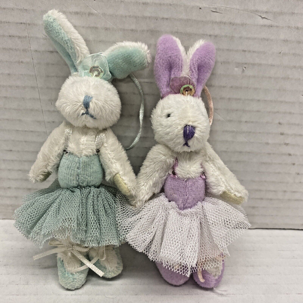 Lot of 2 Mini Plush Easter Rabbit Bunny In Tutus ornaments 4
