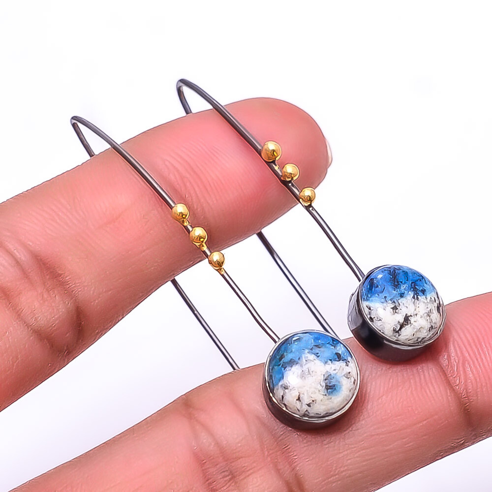 K2 Blue Azurite - Pakistan 925 Silver Black & Gold Rhodium Plated Earring 1.95