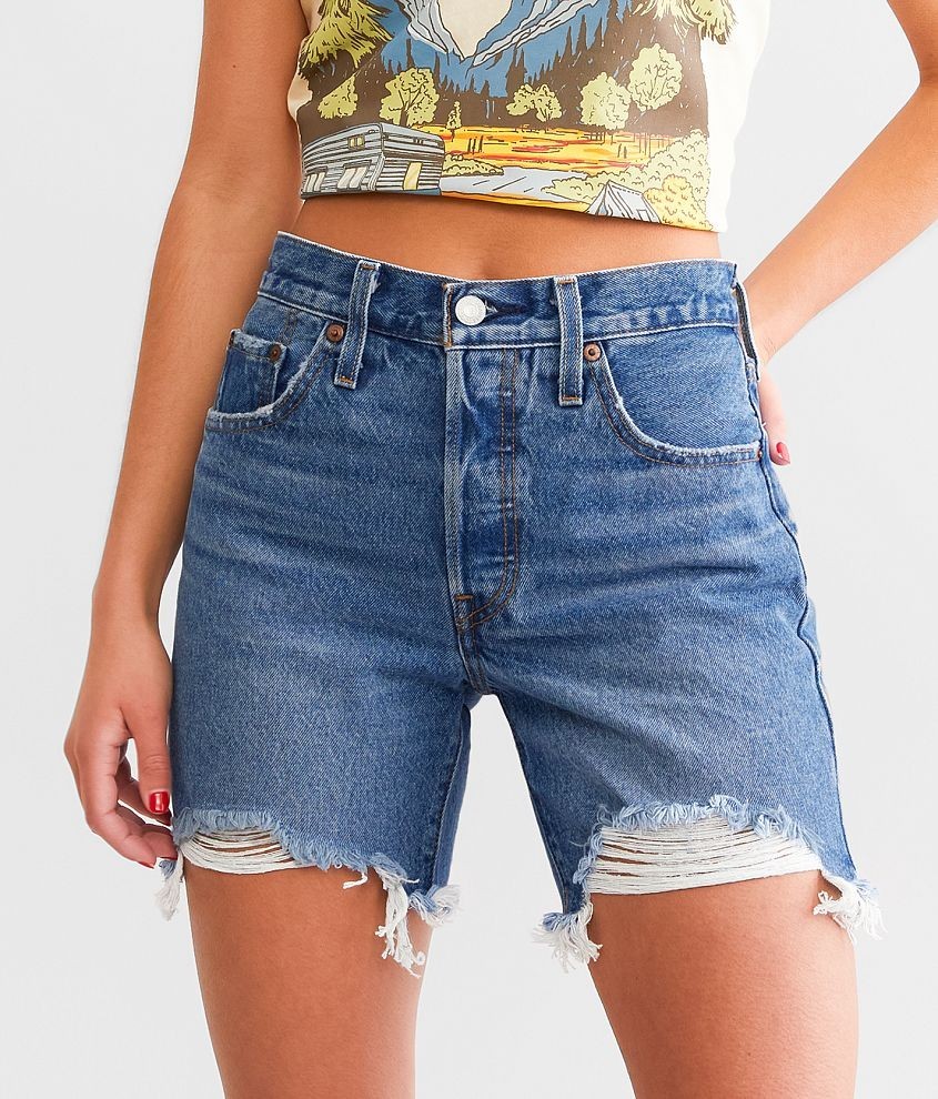 Levi's 501 Women's Distressed Blue Mid-Thigh Denim Shorts High Rise Size 33 New