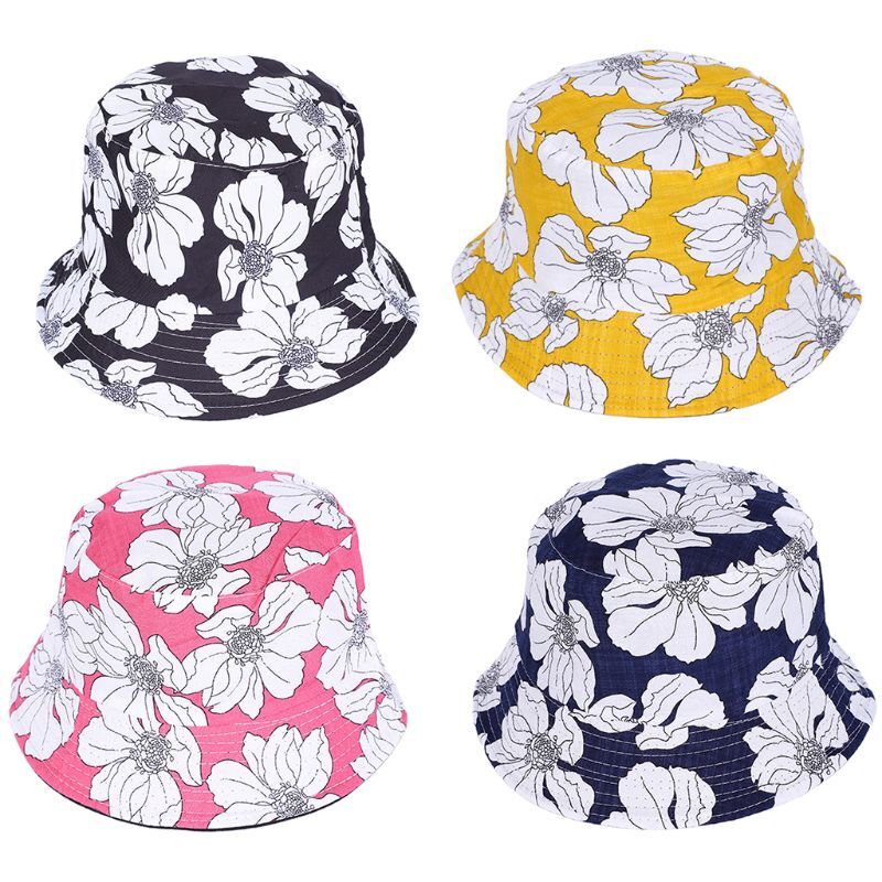 Unisex Reversible Cotton Bucket Hat with Ethnic Floral Print for Sun Protection