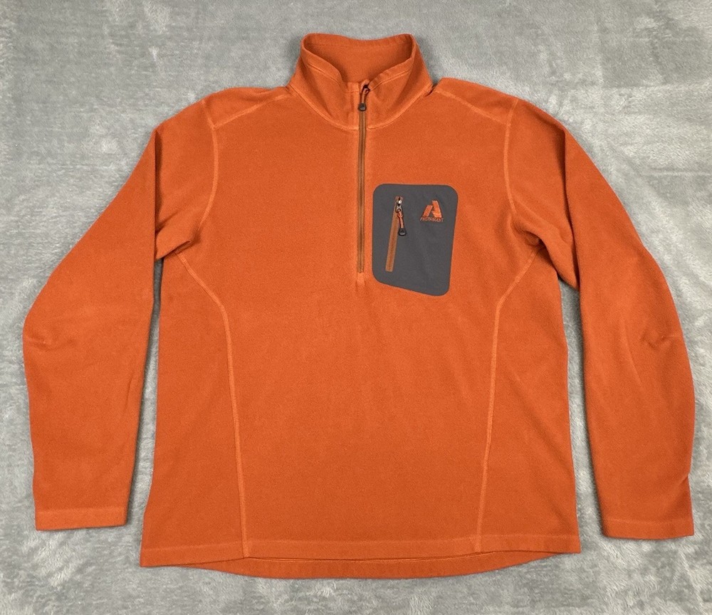 Eddie Bauer First Ascent Sweater Mens Large Orange 1/4 Zip Fleece Pullover