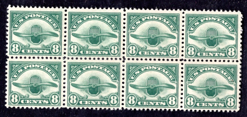 US 1923 AIR MAIL SCOTT #C4 BLOCK OF 8 MINT NEVER HINGED SUPERBLY CENTERED