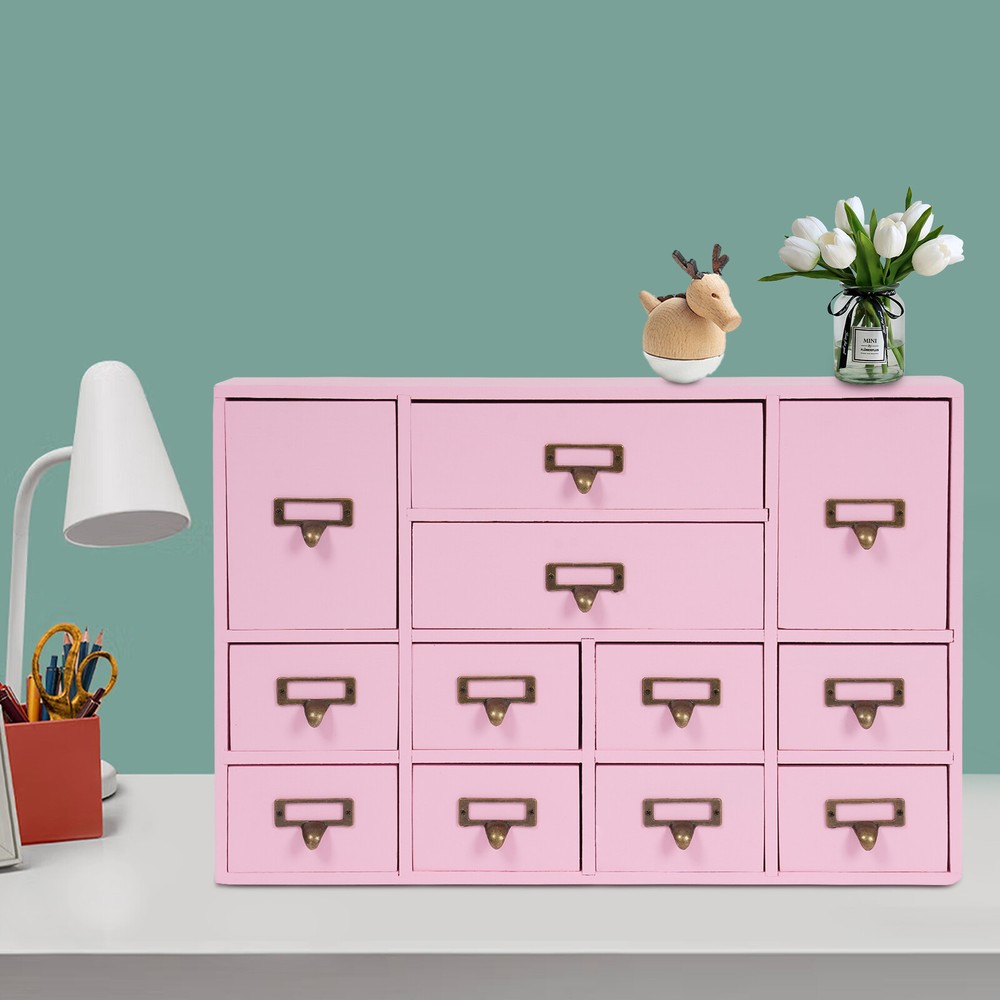 12-Drawer Wooden Desktop Organizer for Home Storage & Cosmetics