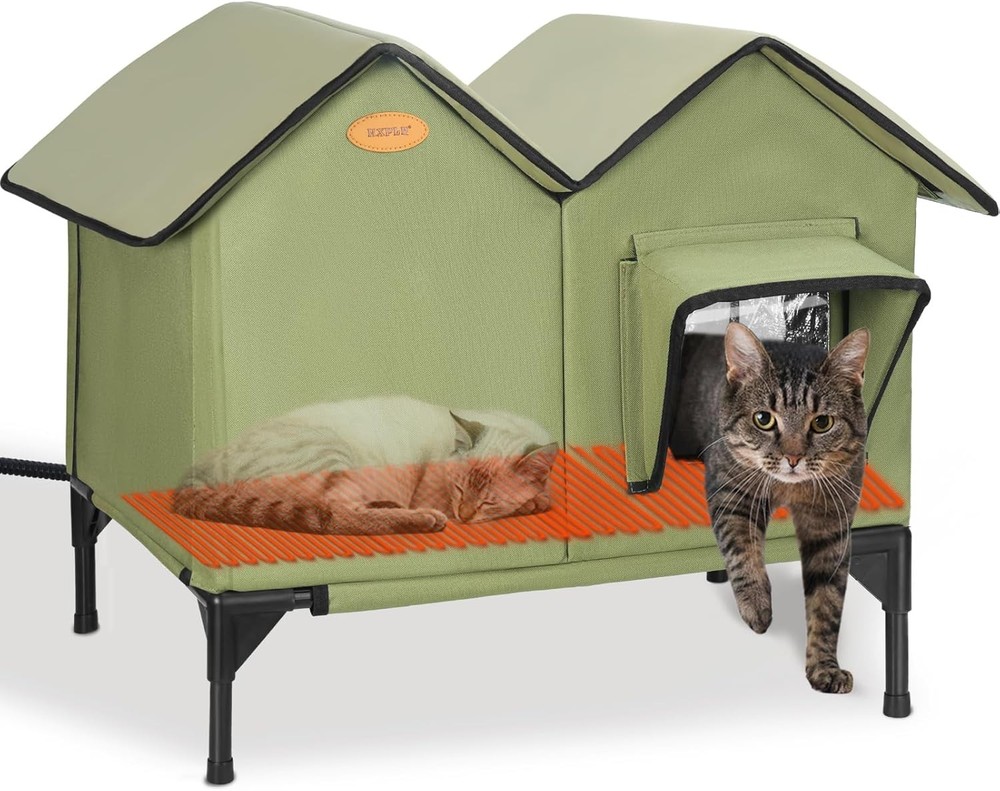 Heated Cat House for Outside in Winter Insulated Elevated Heated Outdoor