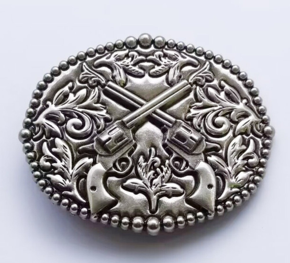 Western Belt Buckle for Men & Women Cowboy Rodeo Vintage Style Crossed Revolvers