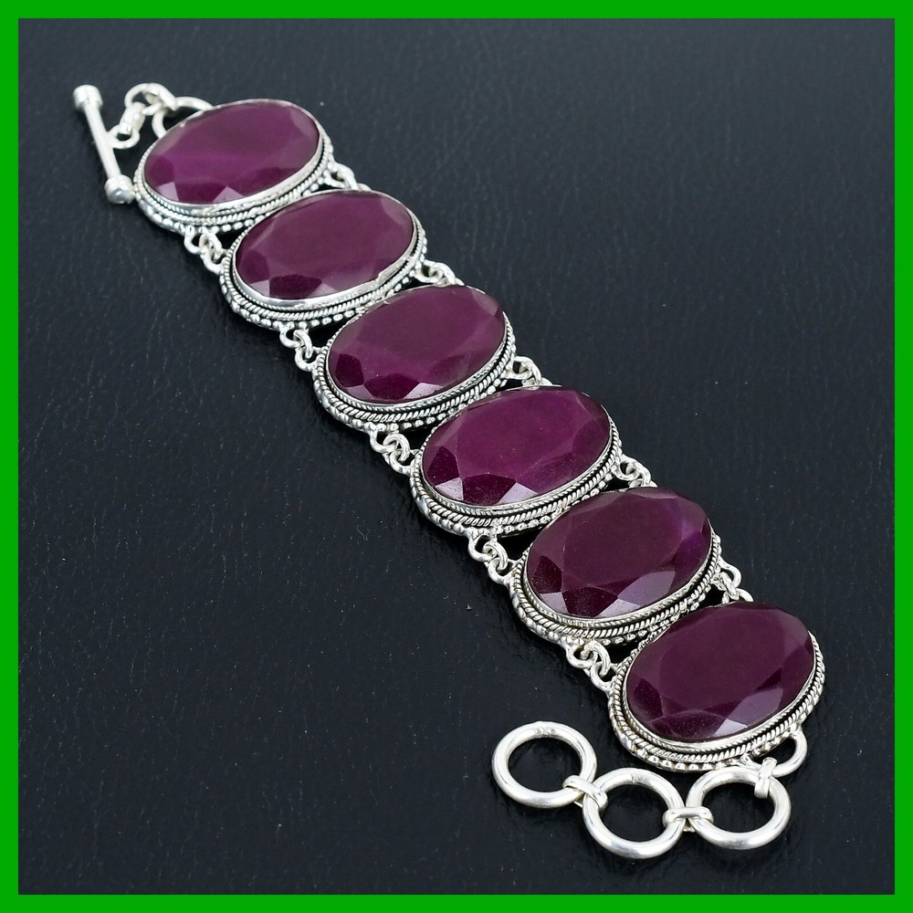 Mothers Day Sterling Silver Kashmir Rubi Boho Vintage Chain Bracelet-image