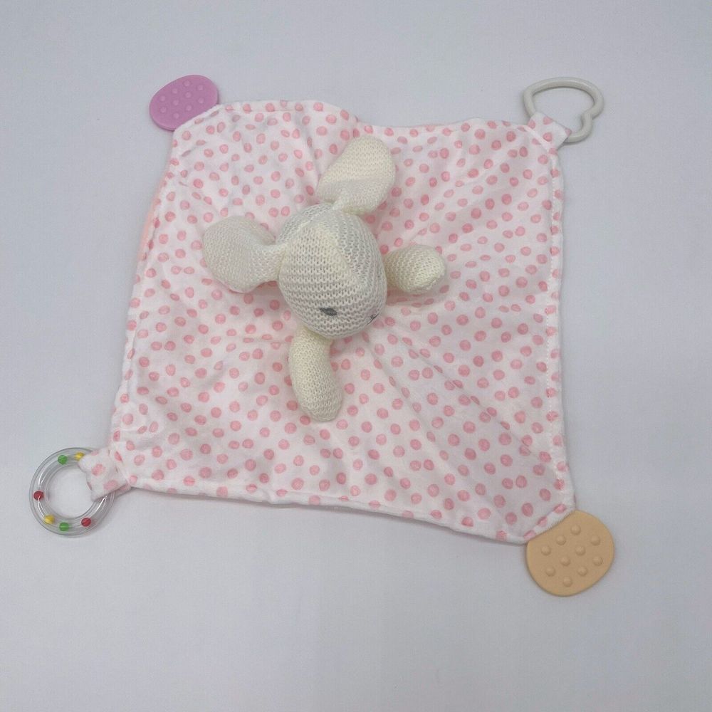 Modern Baby Lovey Security Blanket Bunny Rabbit PinkDot Snuggle Blankie Teether