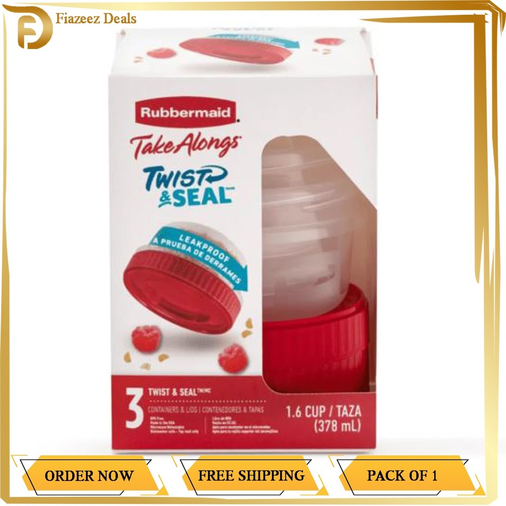 Rubbermaid TakeAlongs Twist & Seal 1.6-Cup Food Storage Containers, Ruby, 3-Pack