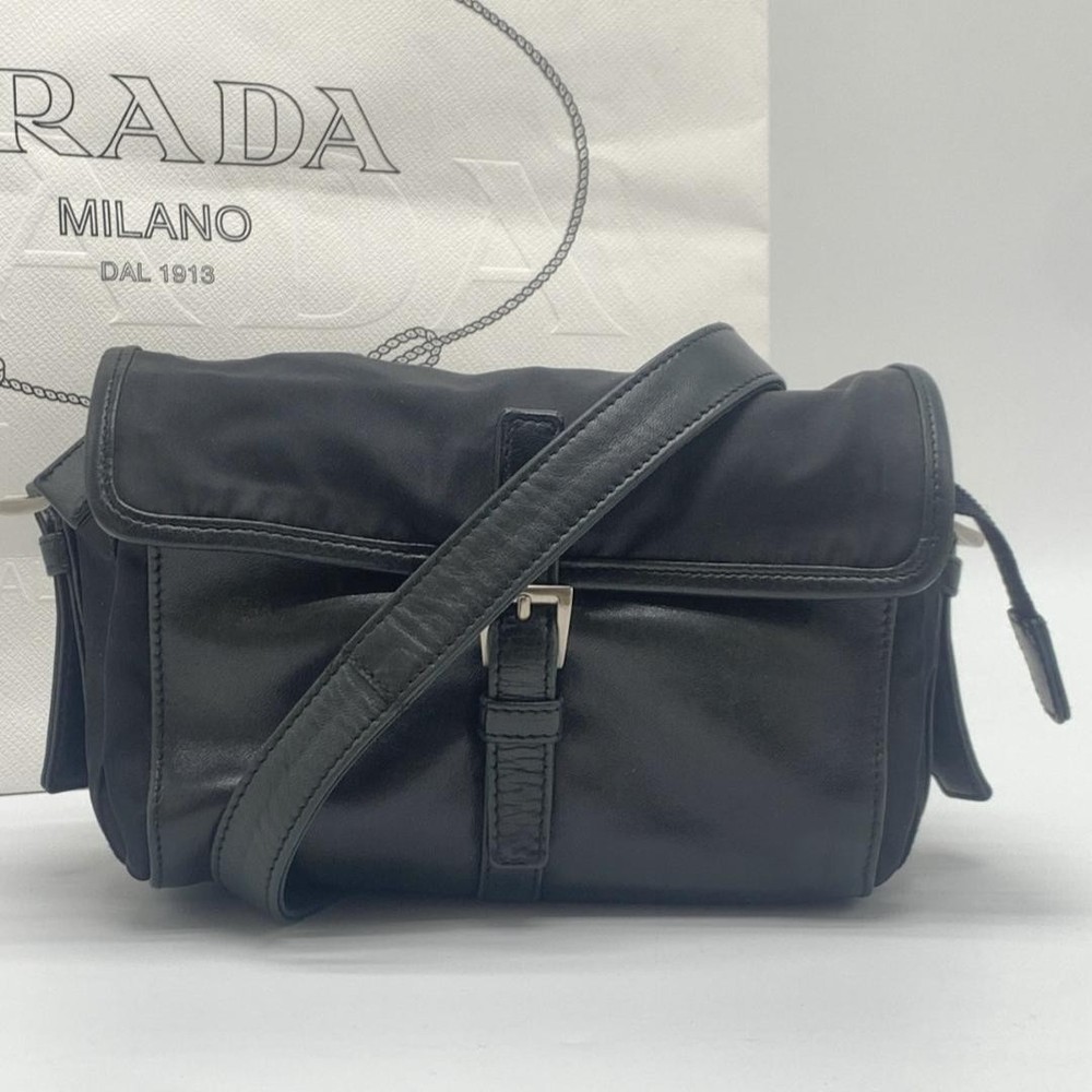 Prada White Triangle Logo Leather Flap Shoulder Bag Unisex