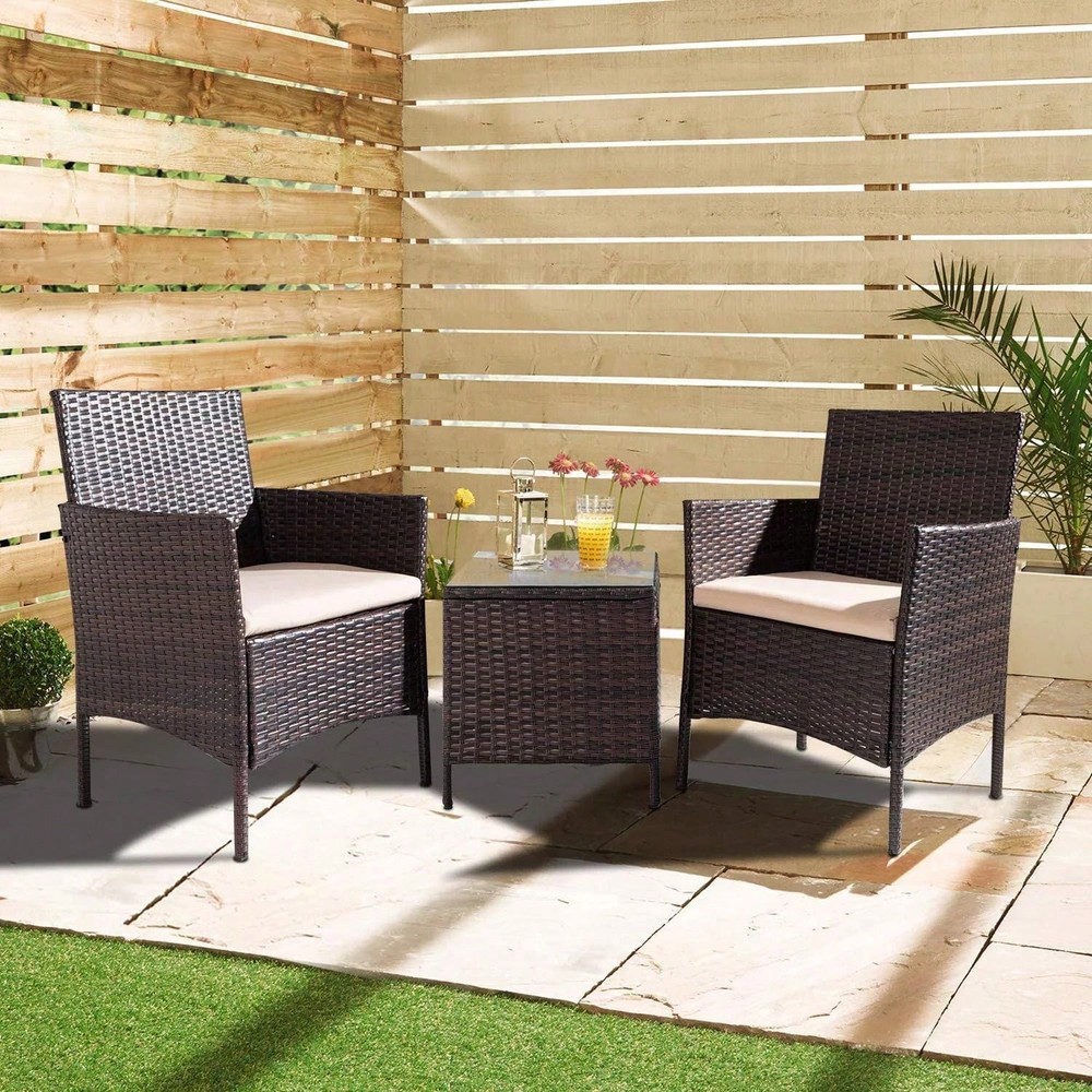 RFG 3-Piece Rattan Patio Set with Table and Wicker Chairs for Outdoor Garden
