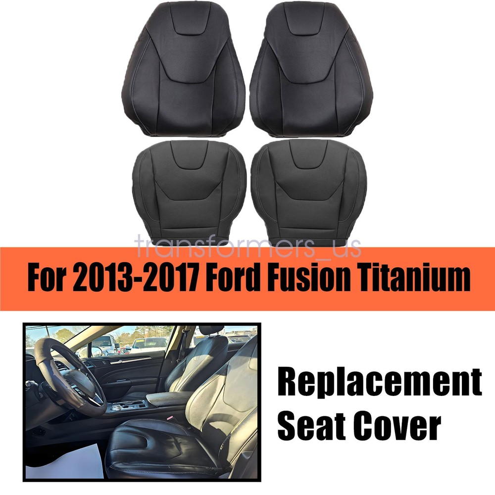 Fits 2013-2017 Ford Fusion Titanium Front Leather Bottom & Top Seat Cover Black