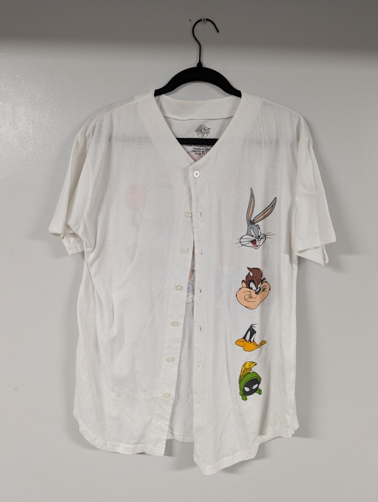 Space Jam Men's Large White Short Sleeve Button Up Looney Tunes Shirt
