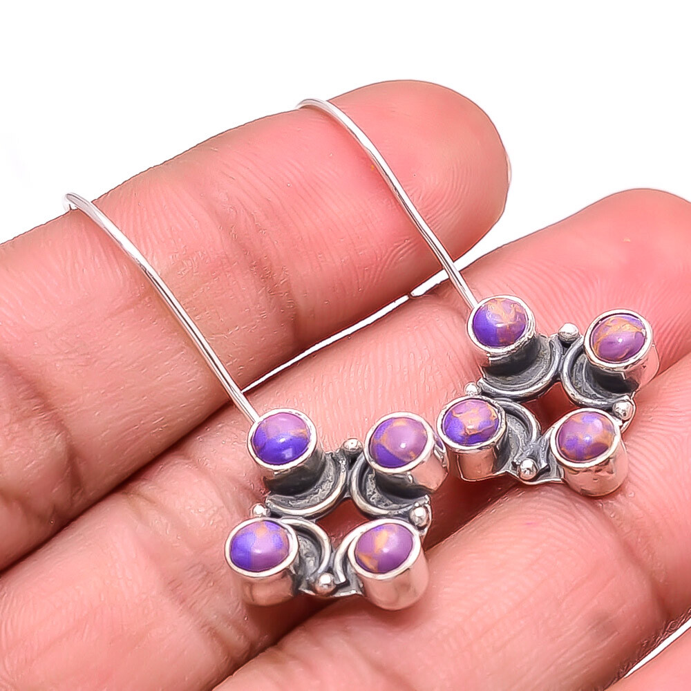 Copper Purple Turquoise Designer Handmade 925 Sterling Silver Earring 1.56