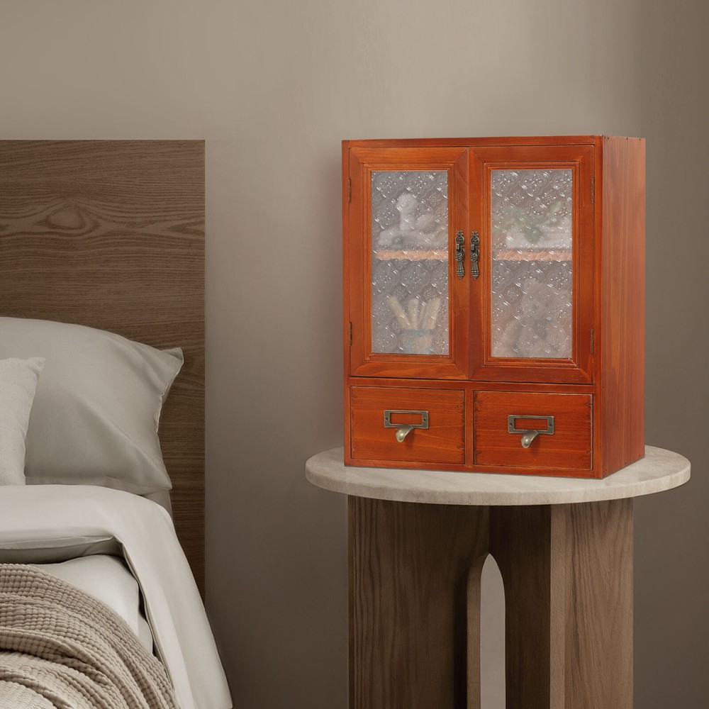 2-Tier Wood Storage Cabinet with 2 Drawers & Double Doors 36cm  