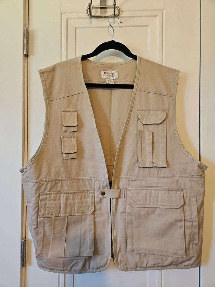 Vintage Haleman Men's Canvas Fishing Vest Size Extra Large Tan