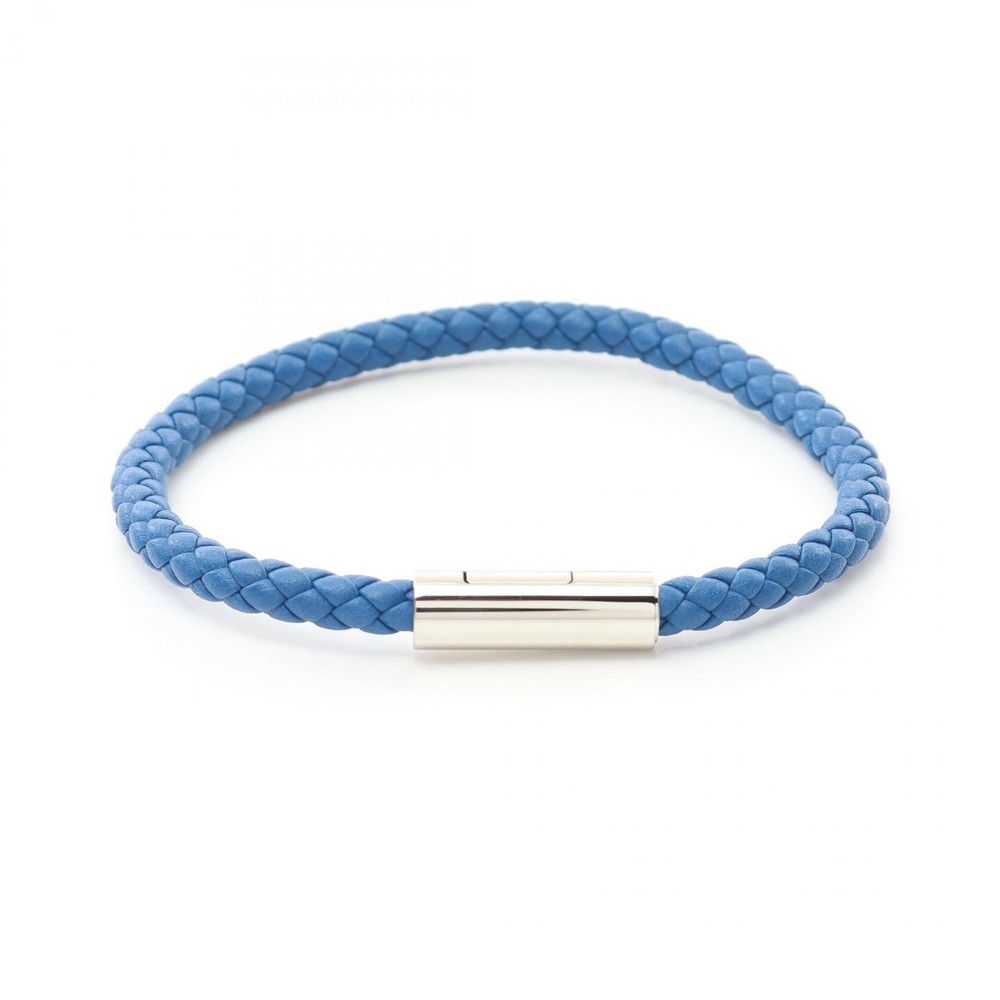 HERMES Goliath Leather Bracelet Stainless Steel Blue Mens Pre-Owned