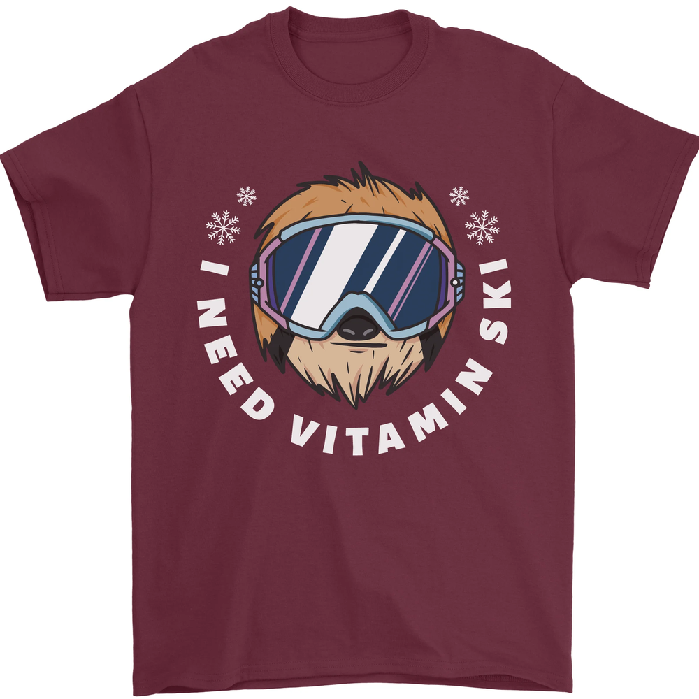Vitamin Ski Funny Skiing Sloth Winter Sport Mens T-Shirt 100% Cotton
