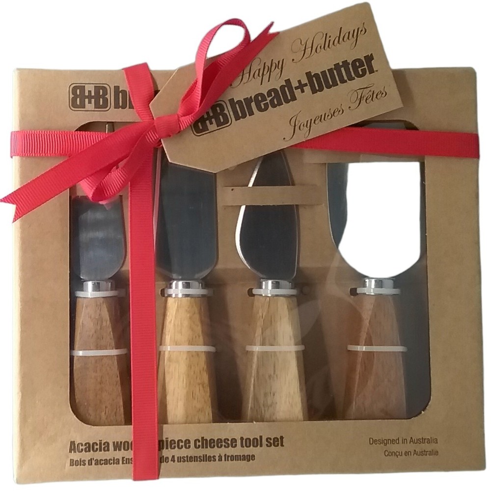 Bread And Butter Brand Acacia Wood 4 Piece Cheese Tool Set New