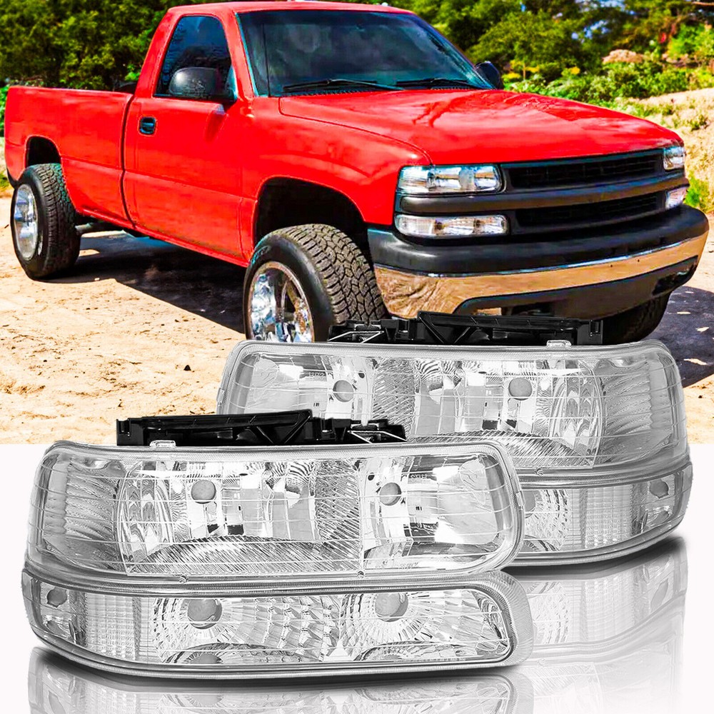 Chrome Housing Headlights Headlamps for 1999-2002 Chevy Silverado 1500 2500 GA