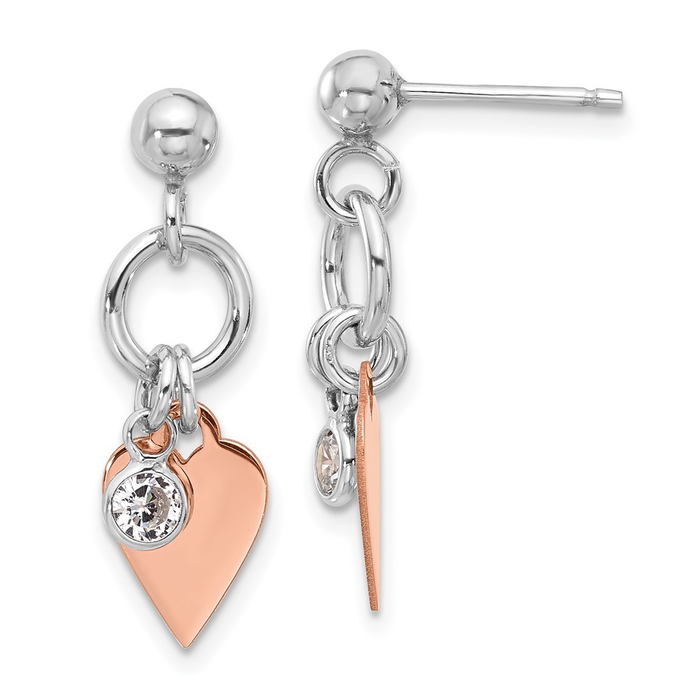 Sterling Silver Rose Gold-plated heart and Cubic Zirconia Drop & Dangle Earrings