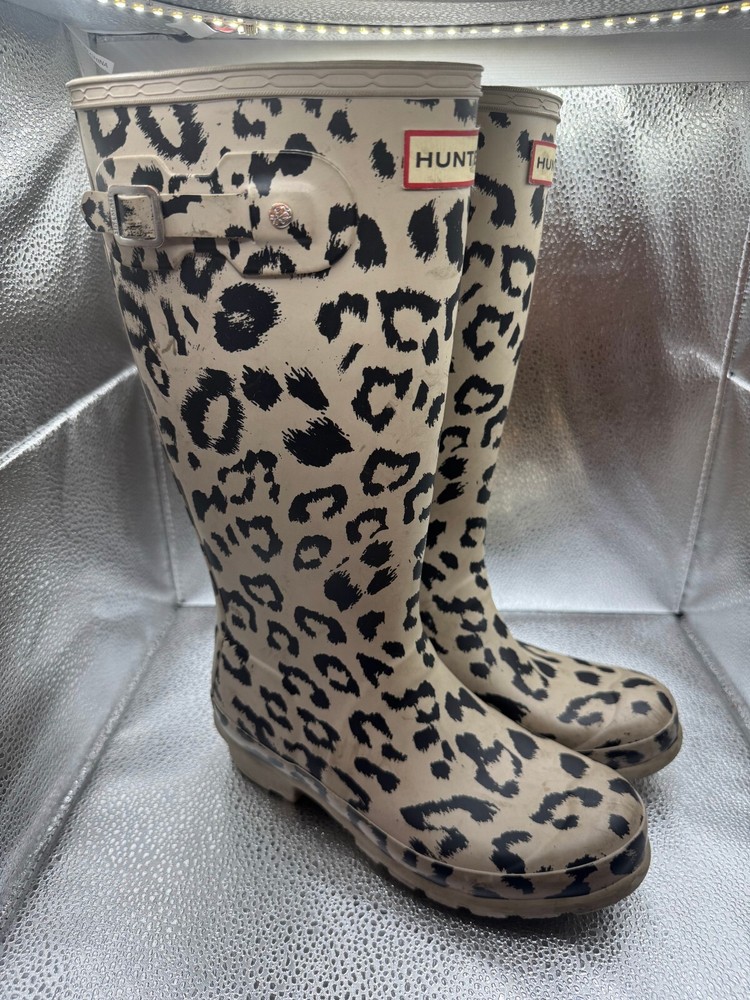Size 5 - Hunter Kids Original Tall Hybrid Leopard Print Waterproof Rain Boot