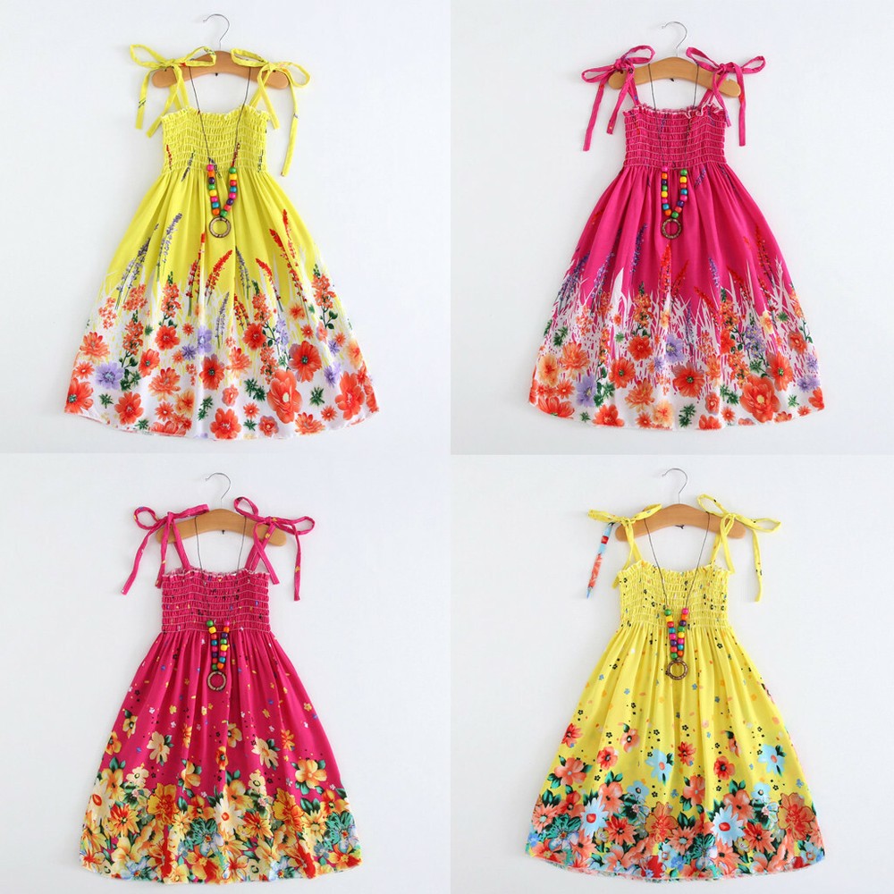 Toddler Kids Girls Baby Floral Bohemian Beach Straps Dress Princess Clothe Dress