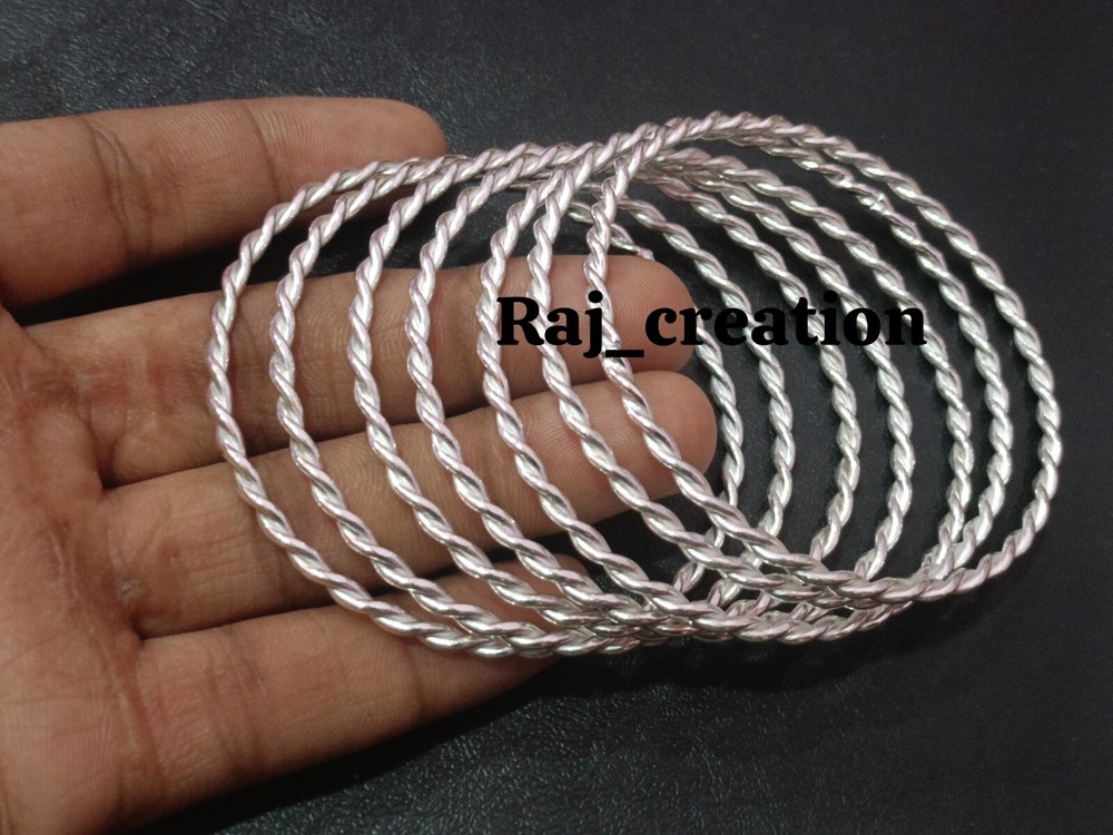 7-Piece 925 Sterling Silver Bangle Set Handmade Solid Bracelet for Women