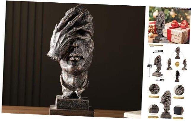 13-Inch Golden Thinker Statue - Bold See No Evil Decor for Home or Office