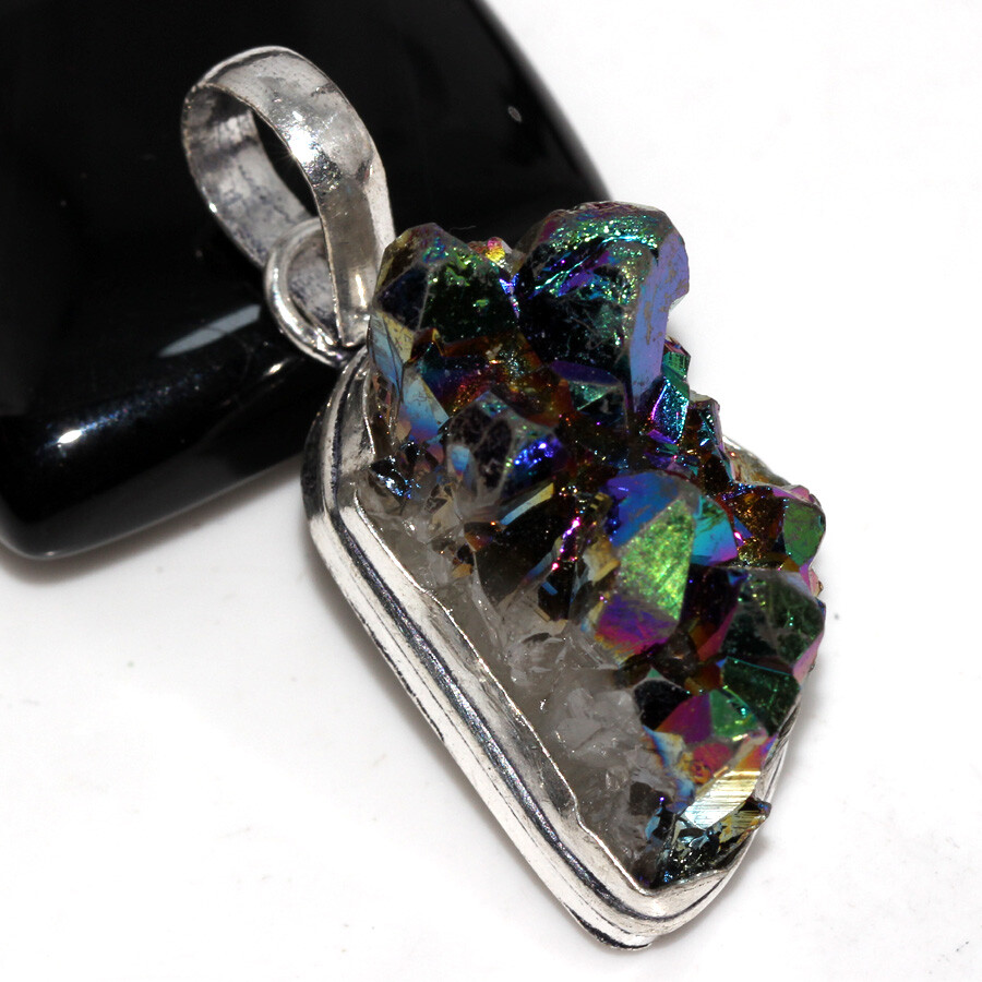 Titanium Druzy 925 Silver Plated Gemstone Handmade Pendant 1.6