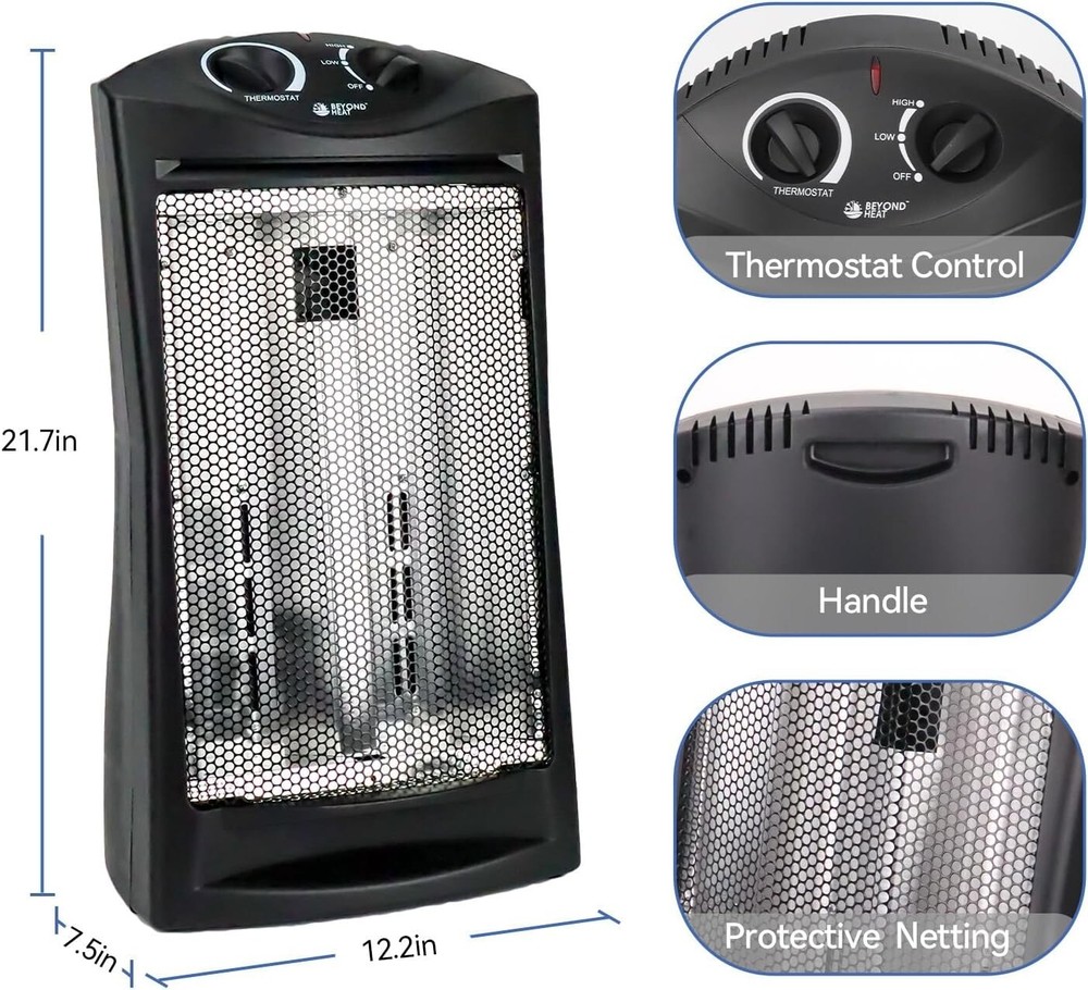 Beyond Flame 1500 Watt Space Heater Quartz Infrared Radiant Heater Thermostat