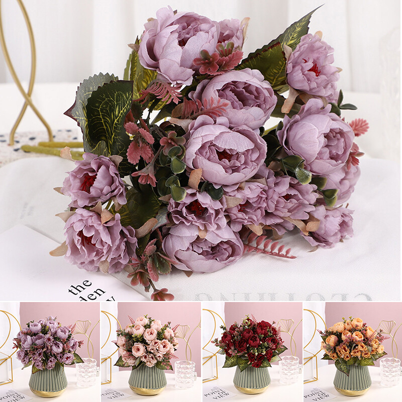 Artificial White Peony Silk Bridal Bouquet Wedding Decor Fake Flowers  