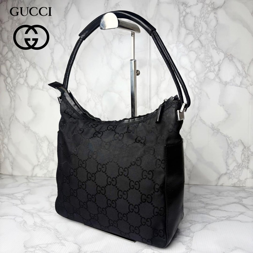 Gucci UJ2 Gray Leather One Shoulder Bag Near Unused A Grade