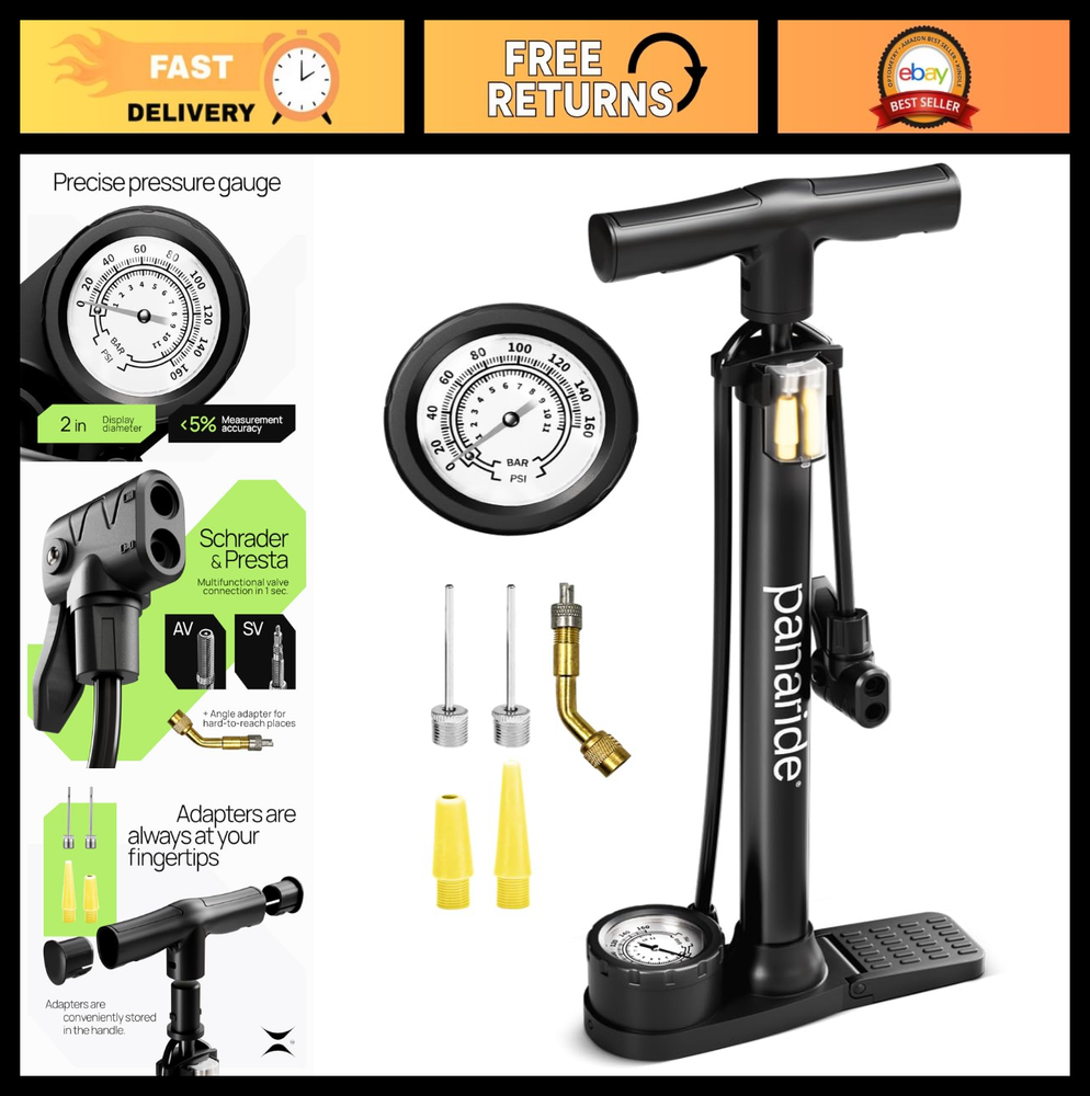 Advanced Bike Pump - Floor & Handheld Inflator for Presta/Schrader Valves, Ideal
