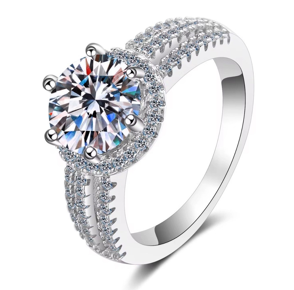 925 Sterling Silver 2CT Round Cut VVs Moissanite Ring
