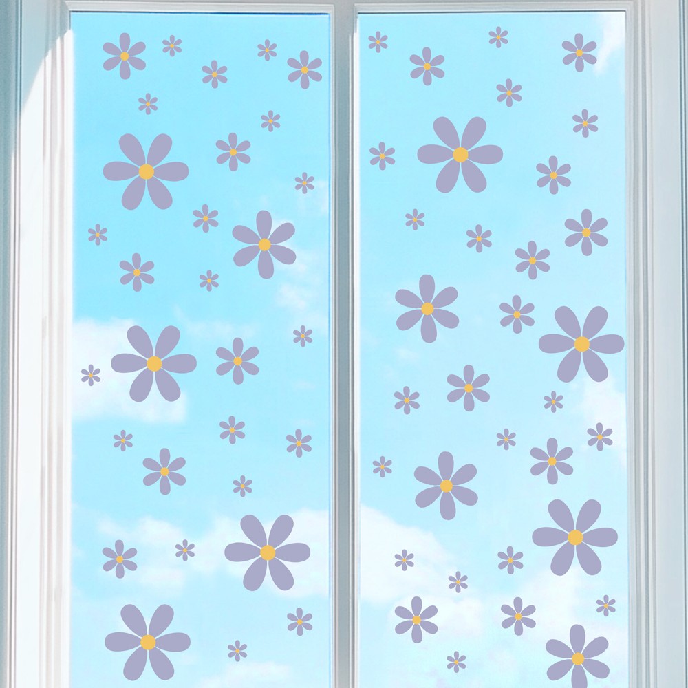 9 Sheets Daisies Window Clings Peel and Stick Wall Decal Sticker, Light Purple