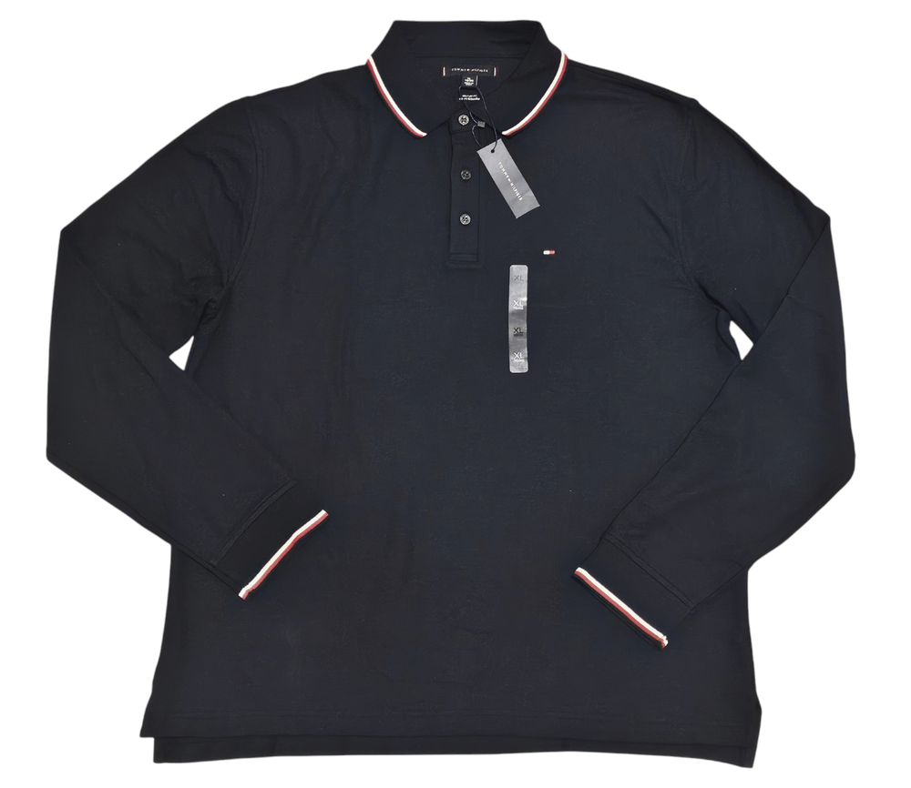 Tommy Hilfiger Men's Embroidered Flag Polo Dark Blue Long Sleeve XL