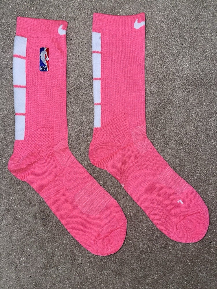 Size Large or 8-12 Mens-Nike Elite Dri-Fit NBA Basketball Crew Socks Pink/White
